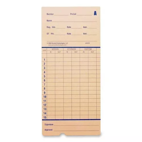 Pyramid Technologies Pti-42415 Pyramid Time Card For 2600 Time Recorders - 7.43"