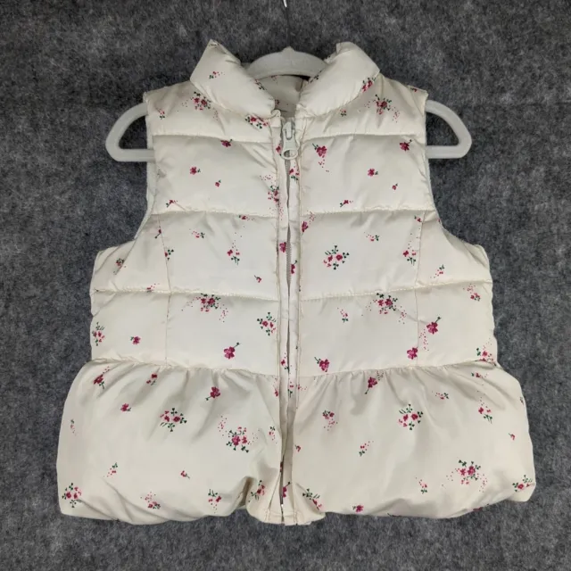 Baby Gap Puffer Vest Infant Toddler 18-24 Months Cream Floral Sleeveless Jacket