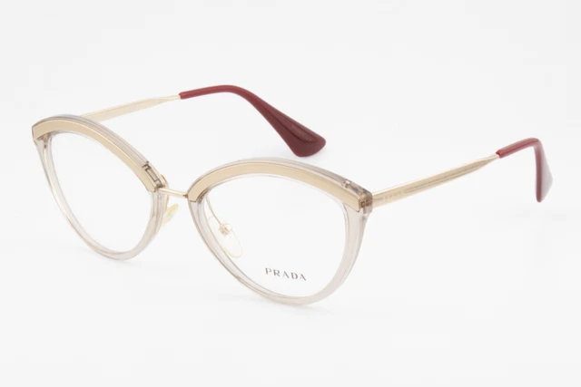 Prada VPR14U KNG1O1 Female Cat Eye Glasses Frames Sand Pale Gold Bordeaux 52mm