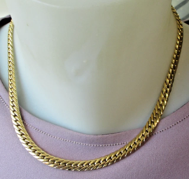 Collier Plaqué Or – Maille Serpent – Zircons Et Rubis – Longueur 61-65 Cm – Occasion