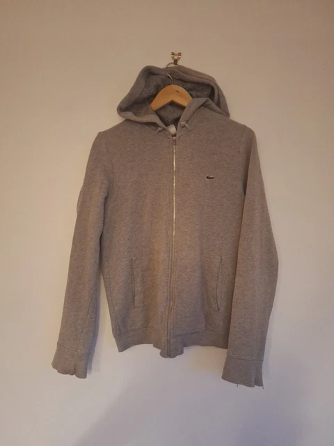 Lacoste Mens Grey Hoodie Size 3 (Small) Full Zip Croc Logo Long Sleeve
