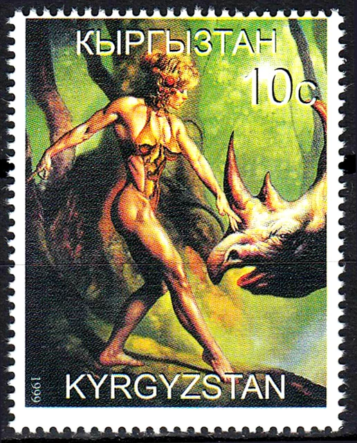 MNH Heroic Kunst Gemälde Fantasy Dinosaurier Tier prähistorisch Frau Nackt / 56