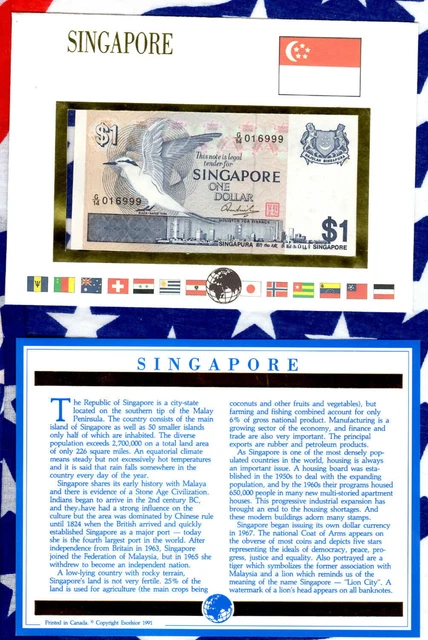 E Banknotes of All Nations Singapore P-9.2 1 Dollar 1976 G/14 016999 LUCKY
