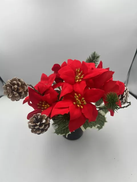 Quality Artificial Christmas  Arrangement Grave vase / Memorial / Crem Pot Red 2