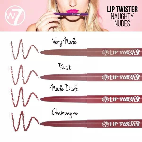 W7 Lip Twister Lip Liner Retractable 4 Great Shades Naughty Nudes New Sealed