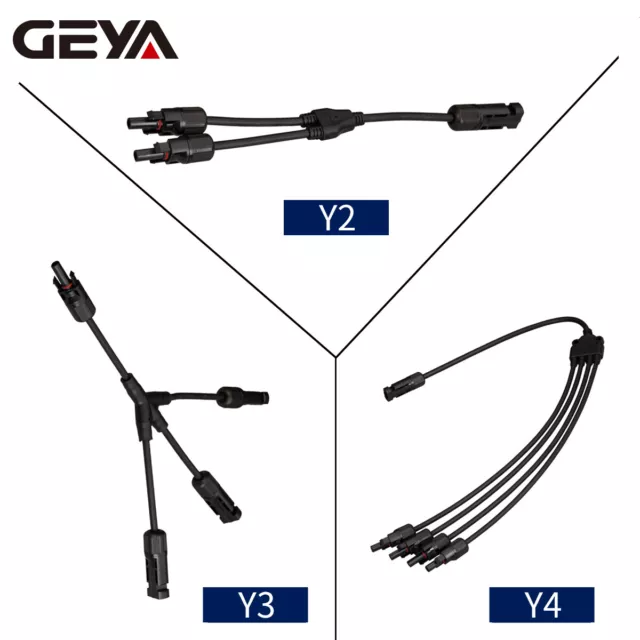 GEYA 1 Pair Y Branch PV Solar panel Cable Connector 1000V 2/3/4 IP67 Male&Female