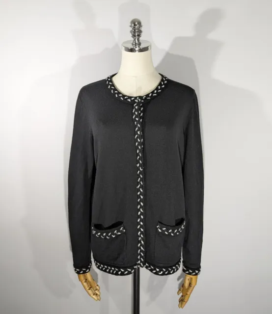 Chanel Uniform Women's Wool Cardigan Sweater Size L Black Luxury Brand
