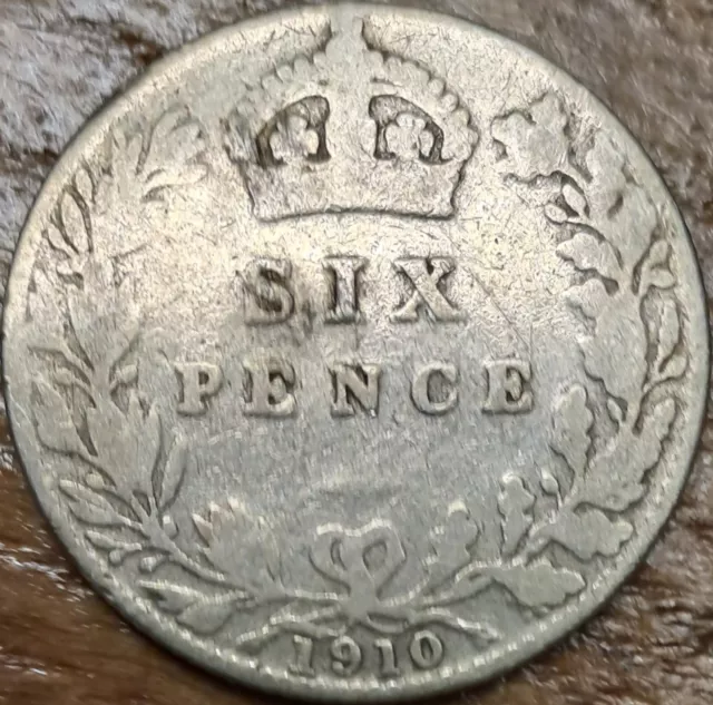 1910 King Edward VII Silver Sixpence tanner 6d, Great Condition, 2.7 grams