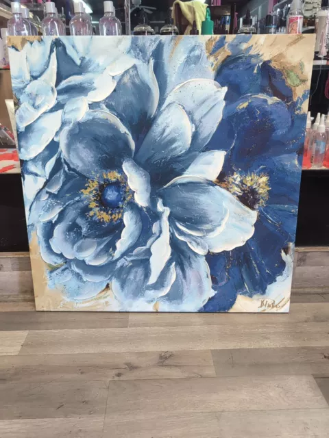 Beautiful Peonies In Indigo " by Patricia Pinto Painting Print on Canvas