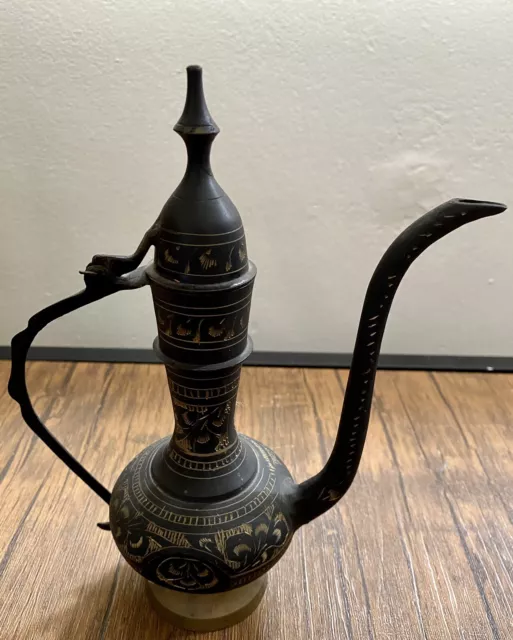 Vintage Turkish Middle Eastern Islamic Arabic Coffee Pot Dallah Brass