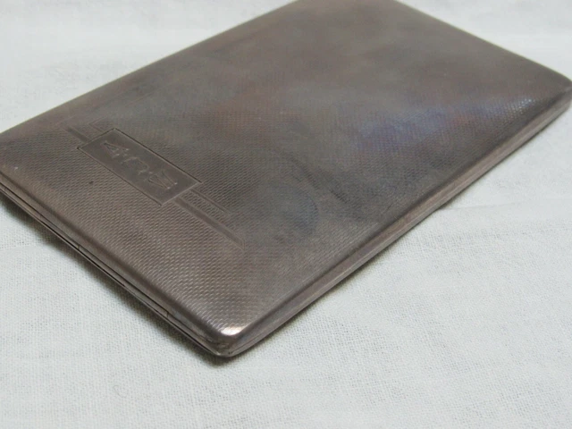 Antique Deco Engine Turned Sterling Cigarette Case Engraved Monograms