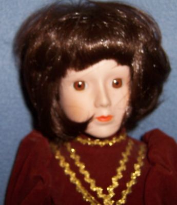 Vtg 15" brunette short hair PORCELAIN DOLL brown eyes