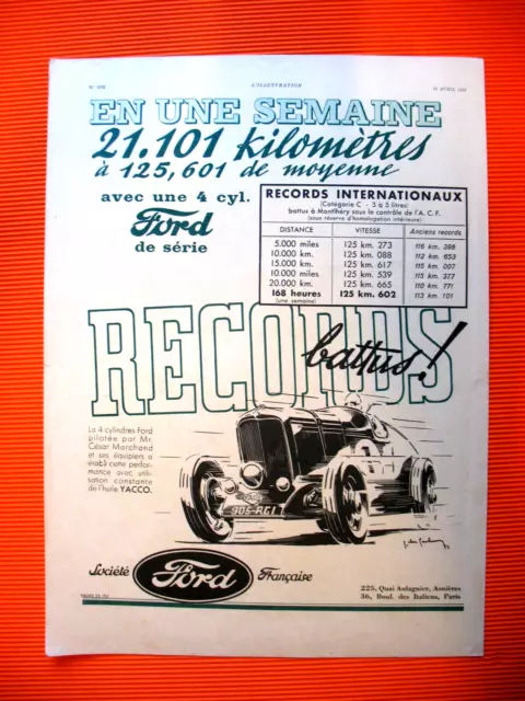 Ford Records Press Release Beaten 21.101 Kms A 125.601 Medium Ad 1933