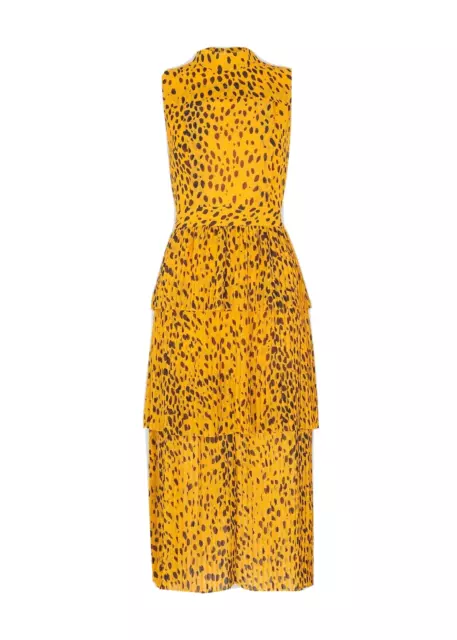 Whistles Animal Print Pleated Tiered Midi Dress UK 14 RRP 199 Yellow Pebble Spot