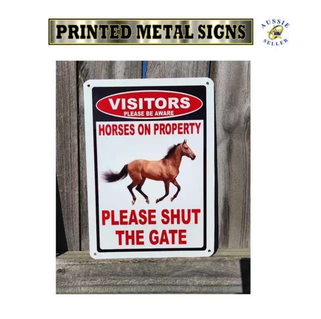 Horse property gate sign Gloss White Aluminium