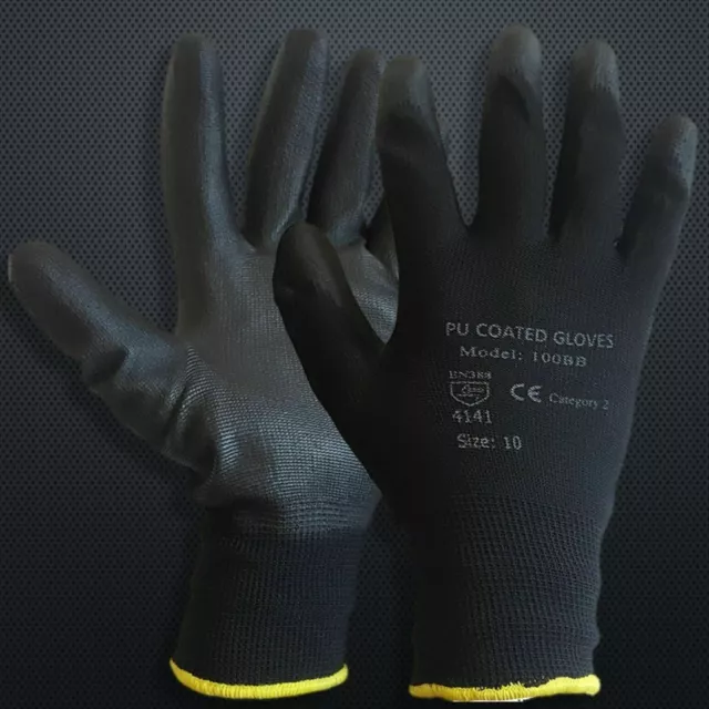 24 Pairs 100% PU COATED GLOVES SAFETY WORK WEAR  BUILDERS INDUSTRIAL MECHANIC