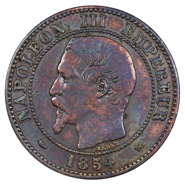 Monnaie France 2 Centimes Napoléon III 1855 MA – Variété Chien – TTB+ – Bronze