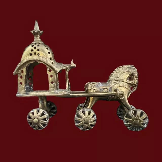 19th Century Brass Indian Temple Chariot Horse Toy