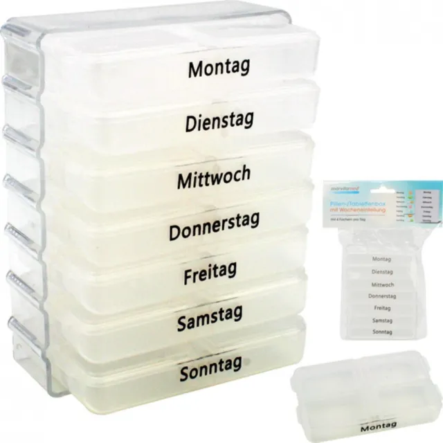 Pillenbox Pillendose Tablettenbox Pillenturm Medikamentenbox transparent 7-Tage