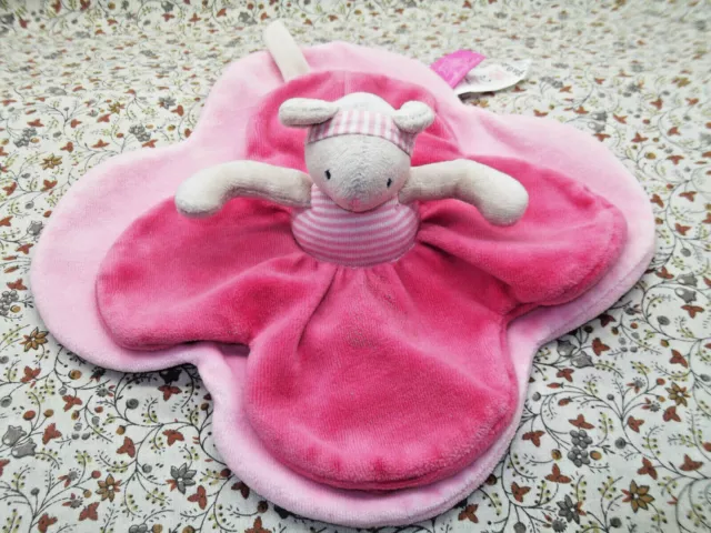 C/  Doudou Souris Moulin Roty Plat Raye  Forme Petale   Lila Patachon 25Cm Neuf
