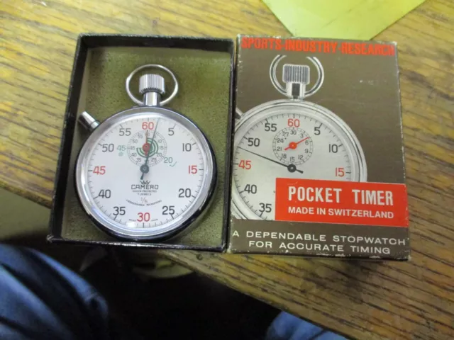 Swiss Made 7 Jewels Camero 1/5 Mechanical Wind Up Stopwatch, MINT IN BOX