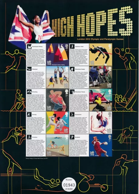 2011 Gb Olympics & Paralympics High Hopes Sheet Css-015 Fine Mint Mnh