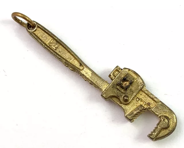 Vintage Wrench Charm Mini Tool Brass Tone Metal Necklace Pendant