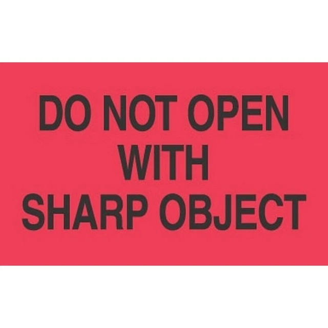 3" x 5" Do Not Open With Sharp Object Labels (500 per Roll)