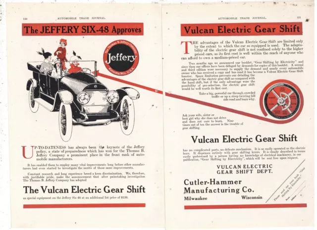 1915 Vulcan Electric Gear Shift Ad 4 Pg Ad: Jeffery and Winton Auto Endorsements