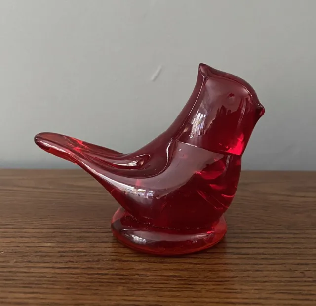 1996 Red Glass Bird “ Cardinal Of Love “ Signed TITAN ART Paperweight Vintage