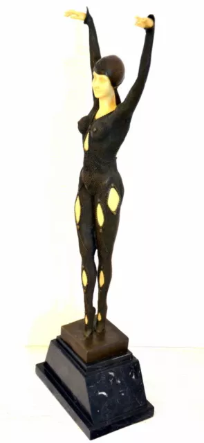 Bronzefigur - Große Art Deko Bronze Tänzerin auf Marmorsockel signiert Chiparus