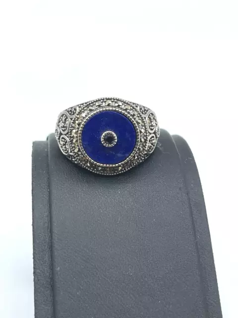 Prachtvoller Ring 925 Silber Lapislazuli,Markasit,Saphir 19,8mm.Innendurchmesser