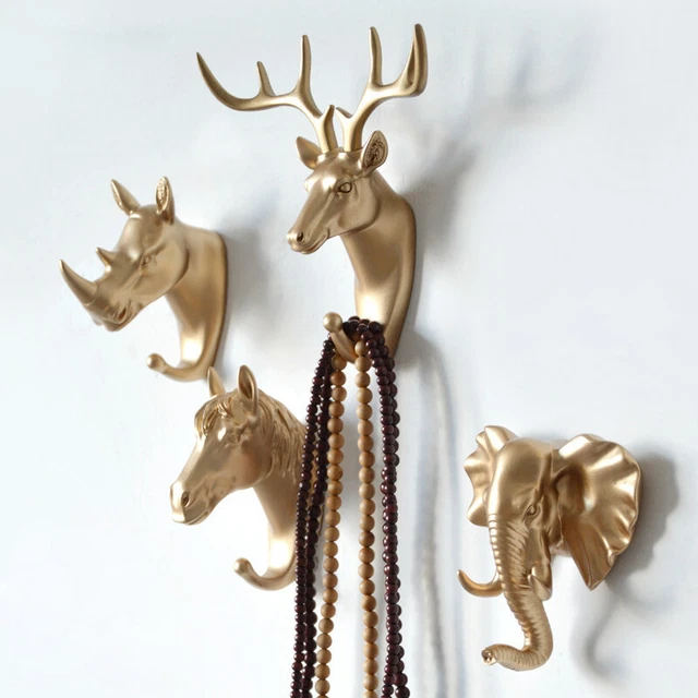 Gold Deer Head Wall Door Hooks Hanger For Rack Key Clothes Coat Hat Bags Towel