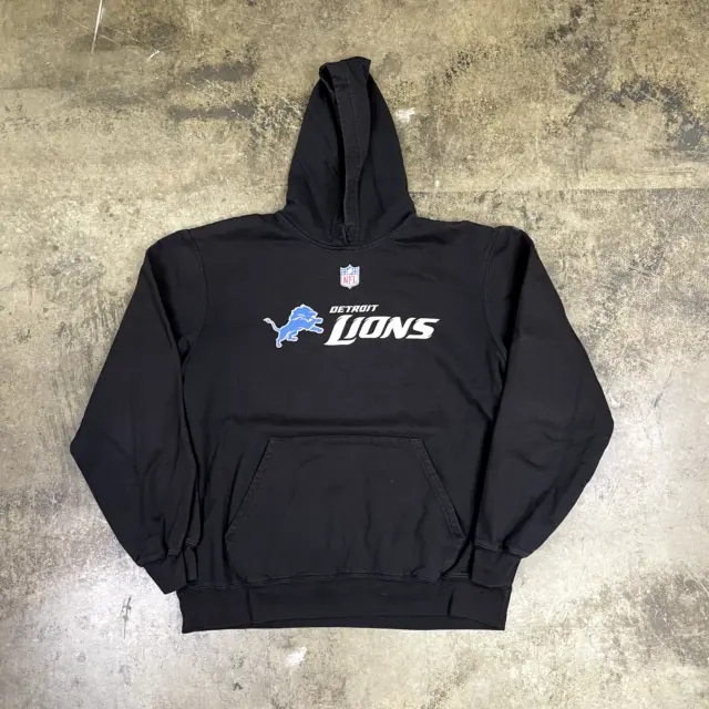 Reebok Hoodie NFL Detroit Lions Vintage Y2K Sports Sweatshirt, Black, Mens Large