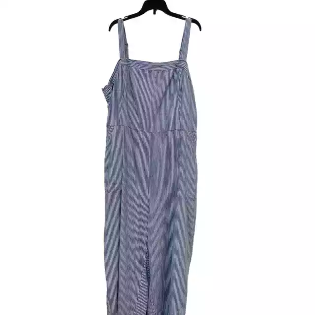 Old Navy XXL Women's Jumpsuit Linen Striped Smocked Wide Leg Pockets Cropped