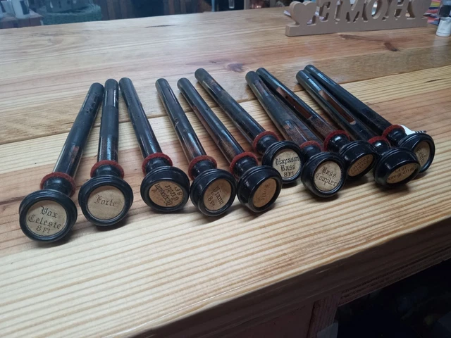 Set of 10 vintage antique pump organ wooden pulls