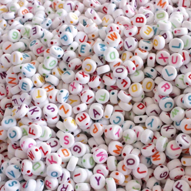 100PCS Acrylic Colorful Alphabet Beads Round Letter Beads Charms for DIY Loom