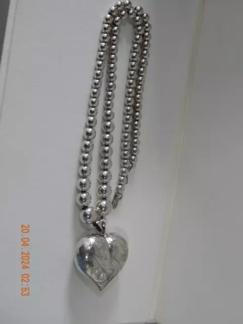 STERLING SILVER NECKLACE with puffed heart and 6 mm to 11 mm graduated ...