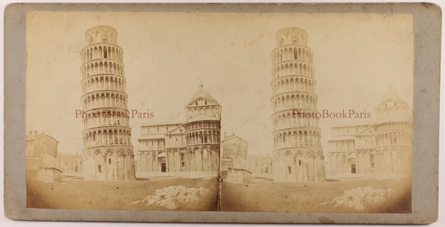 Italien Pisa Campanile Der Kathedrale -umfang Foto Stereo Vintage Albumin c1860