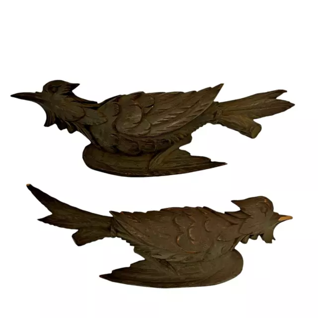 Vintage Old German Black Forest Cuckoo Clock Trim Carved Pair Birds 9" *READ*
