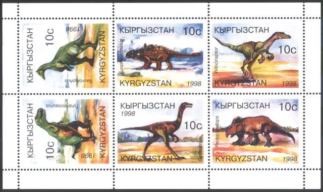 Kirghizistan 1998 dinosauri/rettili/animali preistorici/natura 6v sht rif:b90