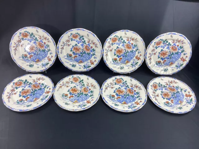 Suite de 8 assiettes plates en faïence de Gien décor au coq