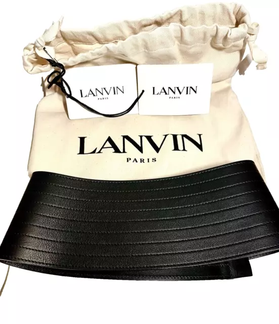 Lanvin  Authentic Brand New With Tags Black Leather Wide Waist Belt Size S 70 Cm