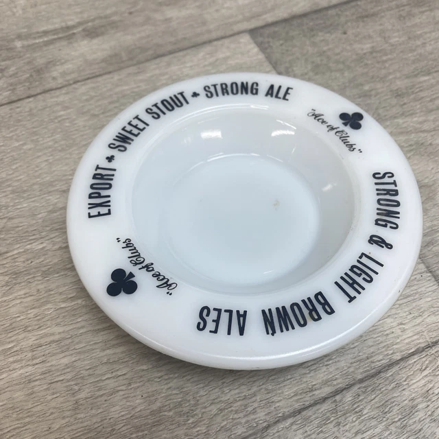 Vintage Ace of Clubs Beer Pub Brewery White Glass Advertising Ashtray. Wade PDM