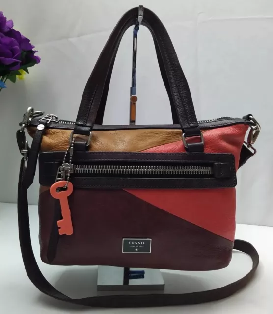 Fossil Dawson Patchwork Multicolor Leather Satchel Shoulder Bag Purse