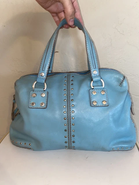 RARE VTG MICHAEL KORS ASTOR UPTOWN Sky Blue Leather Hobo Shoulder Bag Purse