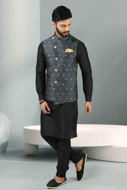 3 Pc Mens Designer Bollywood Eid Wear Traditional Wear Kurta Payjama Dress India