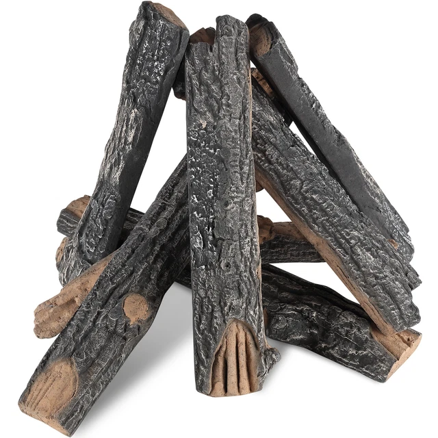 VEVOR 8PCS Bûches de Cheminée à Gaz en Céramique Déco Résistantes à la Chaleur