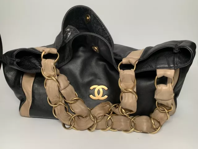 Vintage Chanel Olsen Hobo Shoulder Bag Black Lambskin Brushed Gold  Hardware