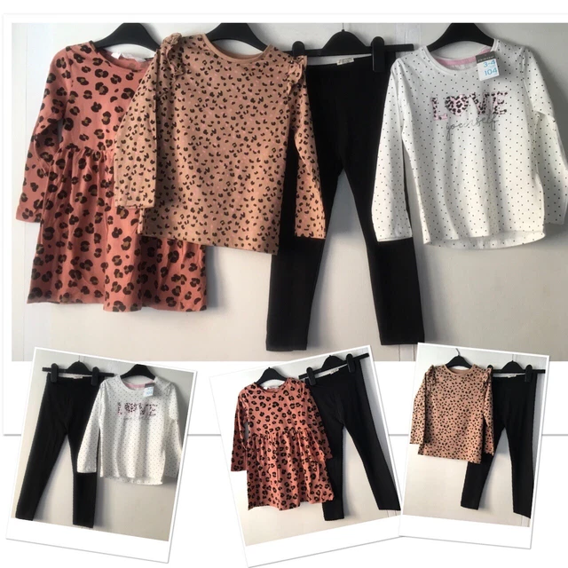 New F21 Girls Leggings & New FF Prk Tops & Exc U H&M Tunic Dress 3-4 Yrs Bundle